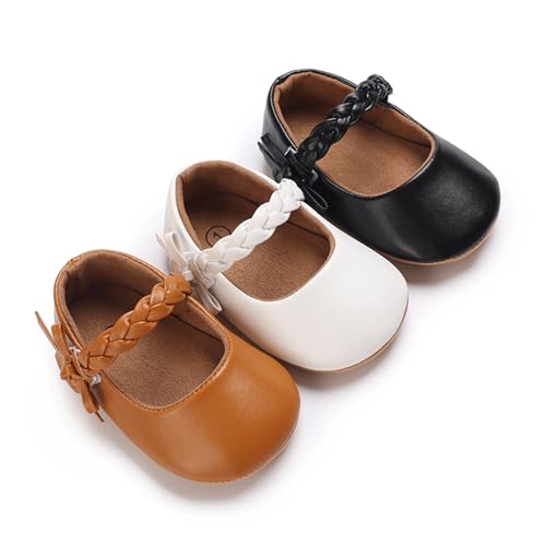 Mary Jane - Zapatos planos de vestir para bebé, zapatos para recién nacidos, antideslizantes, de piel sintética, para fiesta, escuela, boda, princesa, zapatos de bebé niña 0-18M