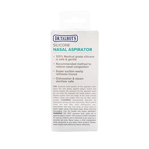 Dr. Talbot's Aspirador nasal para bebés - Silicona - Incluye estuche de almacenamiento - Transparente