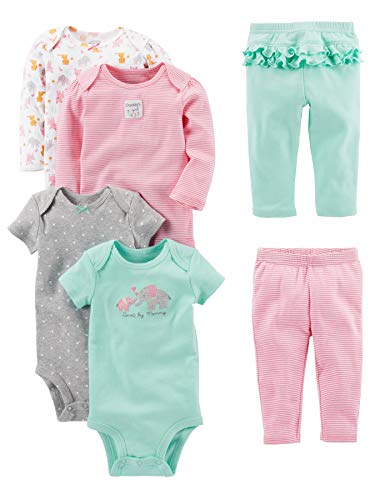 Simple Joys by Carter's - Conjunto de mamelucos y pantalones para niña de 6 piezas (manga corta y larga)