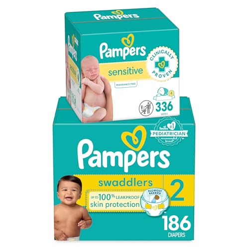 Pampers Swaddlers Disposable Baby Diapers Size 1, One Month Supply (198 Count) with Sensitive Water Based Baby Wipes 6X Pop-Top Packs (336 Count)