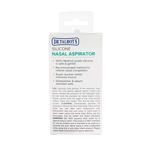 Dr. Talbot's Aspirador nasal para bebés - Silicona - Incluye estuche de almacenamiento - Transparente