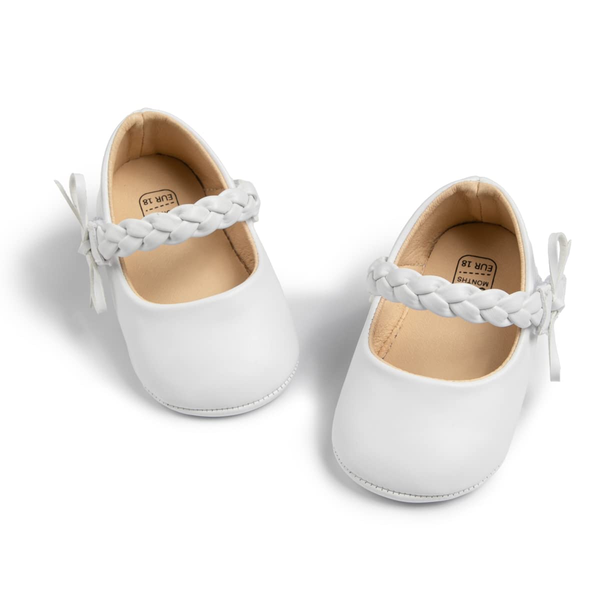 Meckior Zapatos planos de princesa hechos a mano para bebés, niñas y niños, para primeros pasos, de piel sintética suave, antideslizantes, para cuna, vestido de boda