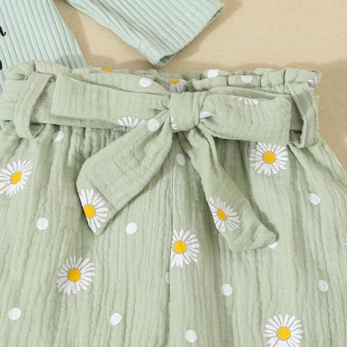 Kaipiclos Newborn Infant Girl Clothes Rib Knit Romper Daisy Print Pants Headband Baby Clothes for Girls 0 3 6 12 18 24 Months