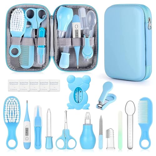 Baby Grooming Kit, Infant Safety Care Set with Hair Brush Comb Nail Clipper Nasal Aspirator,Baby Essentials Kit for Newborn Girls Boys (Pink Baby Grooming kit)