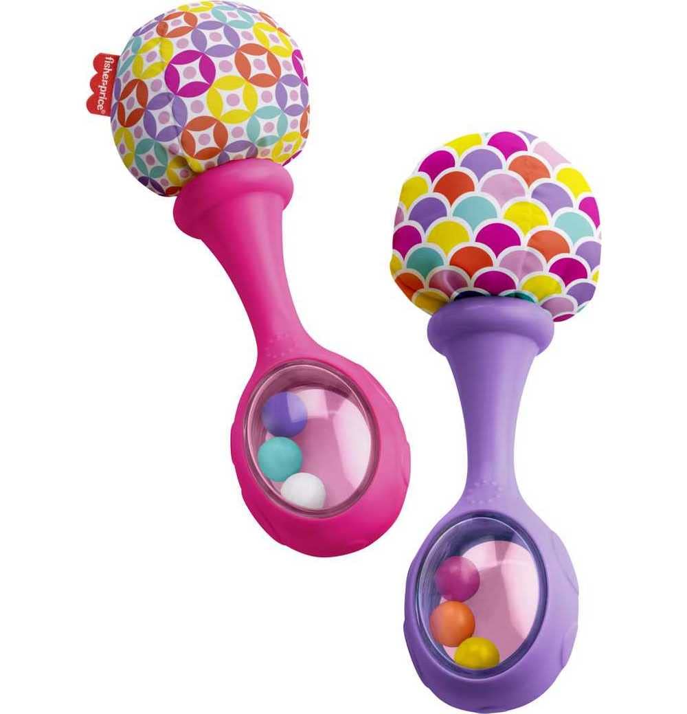 Fisher-Price Baby Newborn Toys Rattle 'n Rock Maracas, juego de 2 instrumentos musicales suaves para bebés de más de 3 meses, color azul y naranja