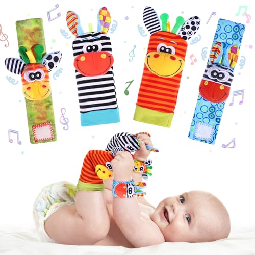 Juego de calcetines para sonajero de muñeca, para bebé, brazo, mano, pulsera, sonajero, pies, piernas, tobillos, calcetines para recién nacidos, juguetes sensoriales suaves para bebés,