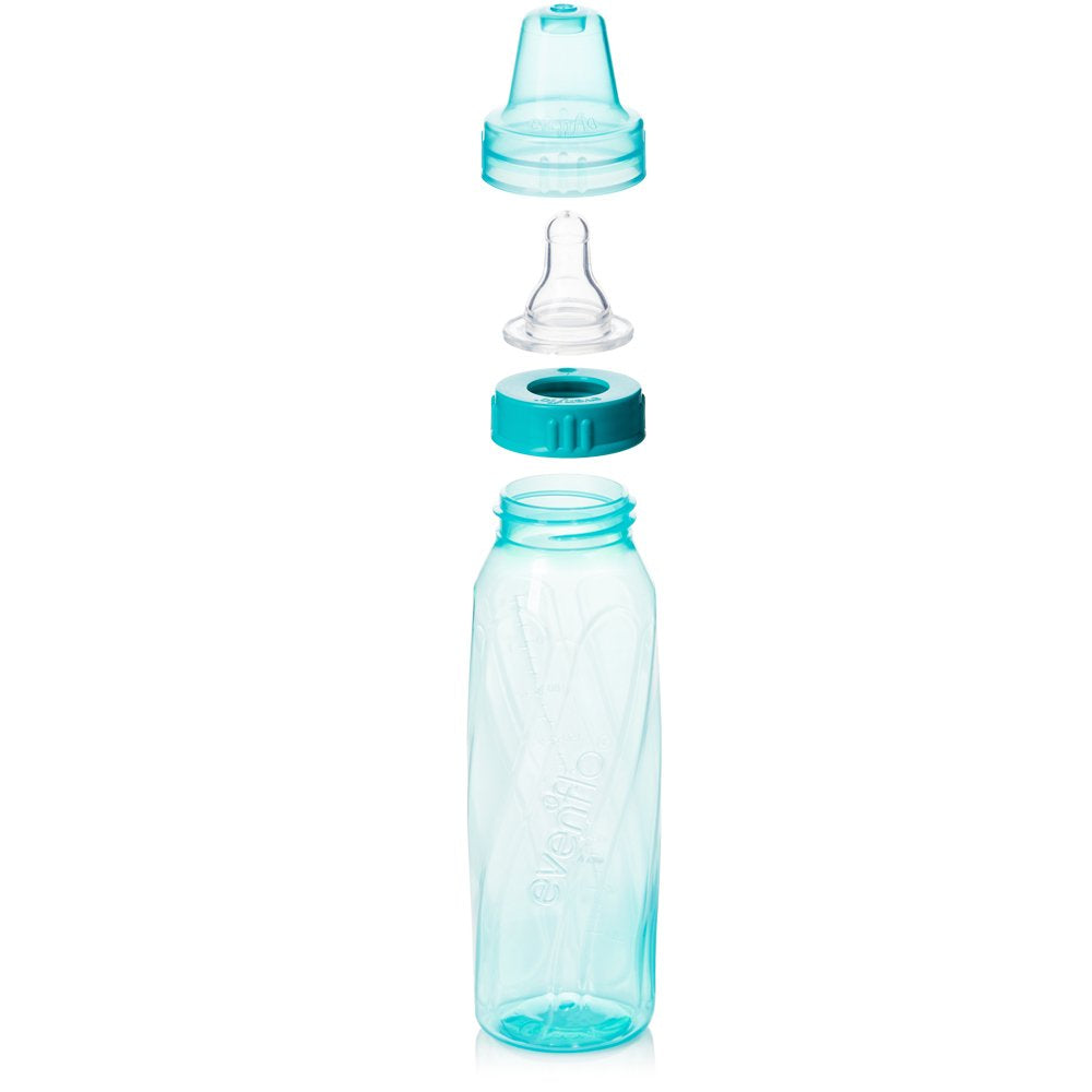 Evenflo Feeding Botellas clásicas de plástico tintado estándar para bebé, bebé y recién nacido, verde azulado, verde/azul, 8 onzas (paquete de 12)