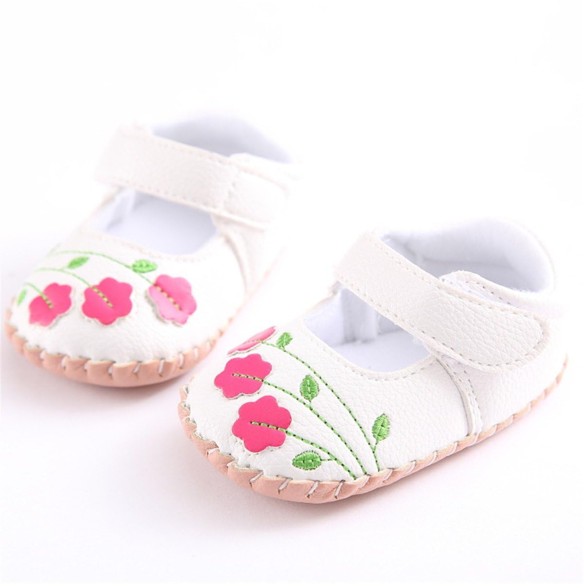 Meckior Zapatos planos de princesa hechos a mano para bebés, niñas y niños, para primeros pasos, de piel sintética suave, antideslizantes, para cuna, vestido de boda