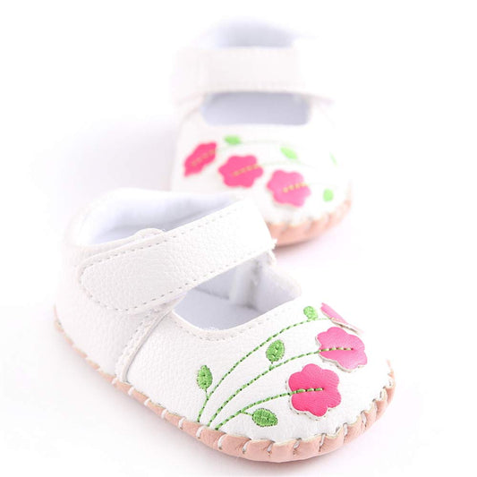 Meckior Zapatos planos de princesa hechos a mano para bebés, niñas y niños, para primeros pasos, de piel sintética suave, antideslizantes, para cuna, vestido de boda