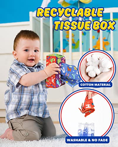 DINORUN Juguetes para bebés de 6 a 12 meses – Juguetes Montessori para bebés de 6 a 12 meses – Juguetes sensoriales para bebés recién nacidos – Caja de pañuelos mágica para bebé, juguete educativo de