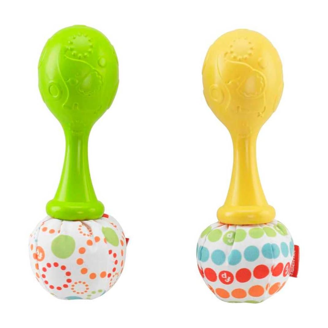 Fisher-Price Baby Newborn Toys Rattle 'n Rock Maracas, juego de 2 instrumentos musicales suaves para bebés de más de 3 meses, color azul y naranja