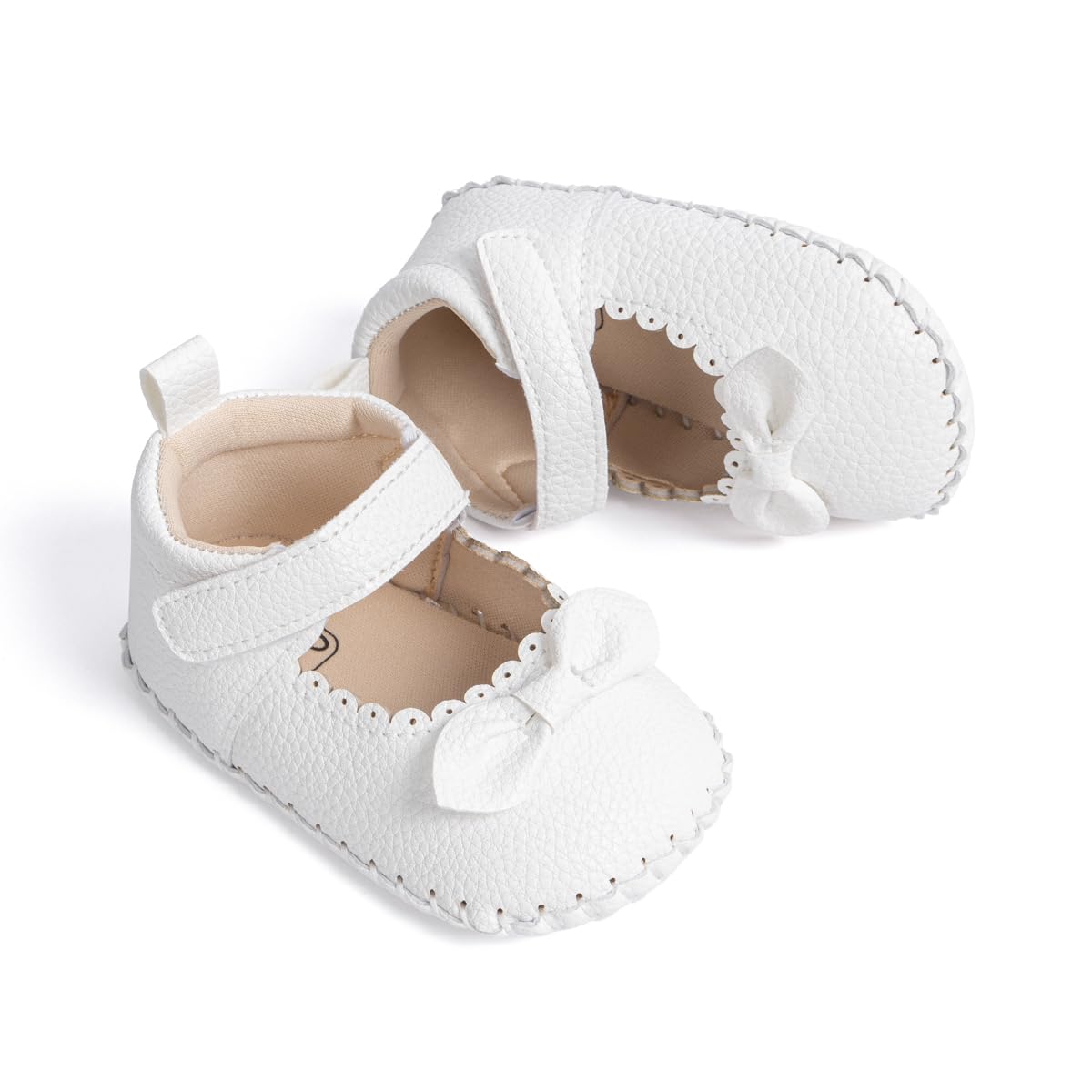 Meckior Zapatos planos de princesa hechos a mano para bebés, niñas y niños, para primeros pasos, de piel sintética suave, antideslizantes, para cuna, vestido de boda