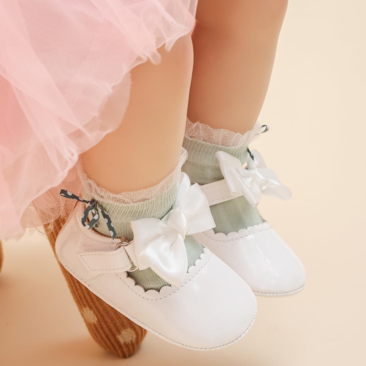 Meckior Zapatos planos de princesa hechos a mano para bebés, niñas y niños, para primeros pasos, de piel sintética suave, antideslizantes, para cuna, vestido de boda