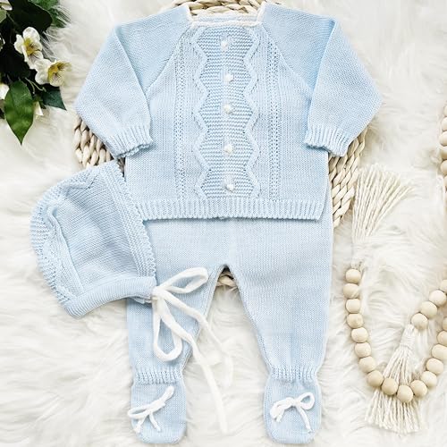 Newborn Baby Knitted Clothes Set, Coming Home Infant Knit Outfit for Boys and Girls