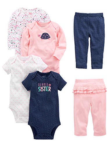 Simple Joys by Carter's - Conjunto de mamelucos y pantalones para niña de 6 piezas (manga corta y larga)