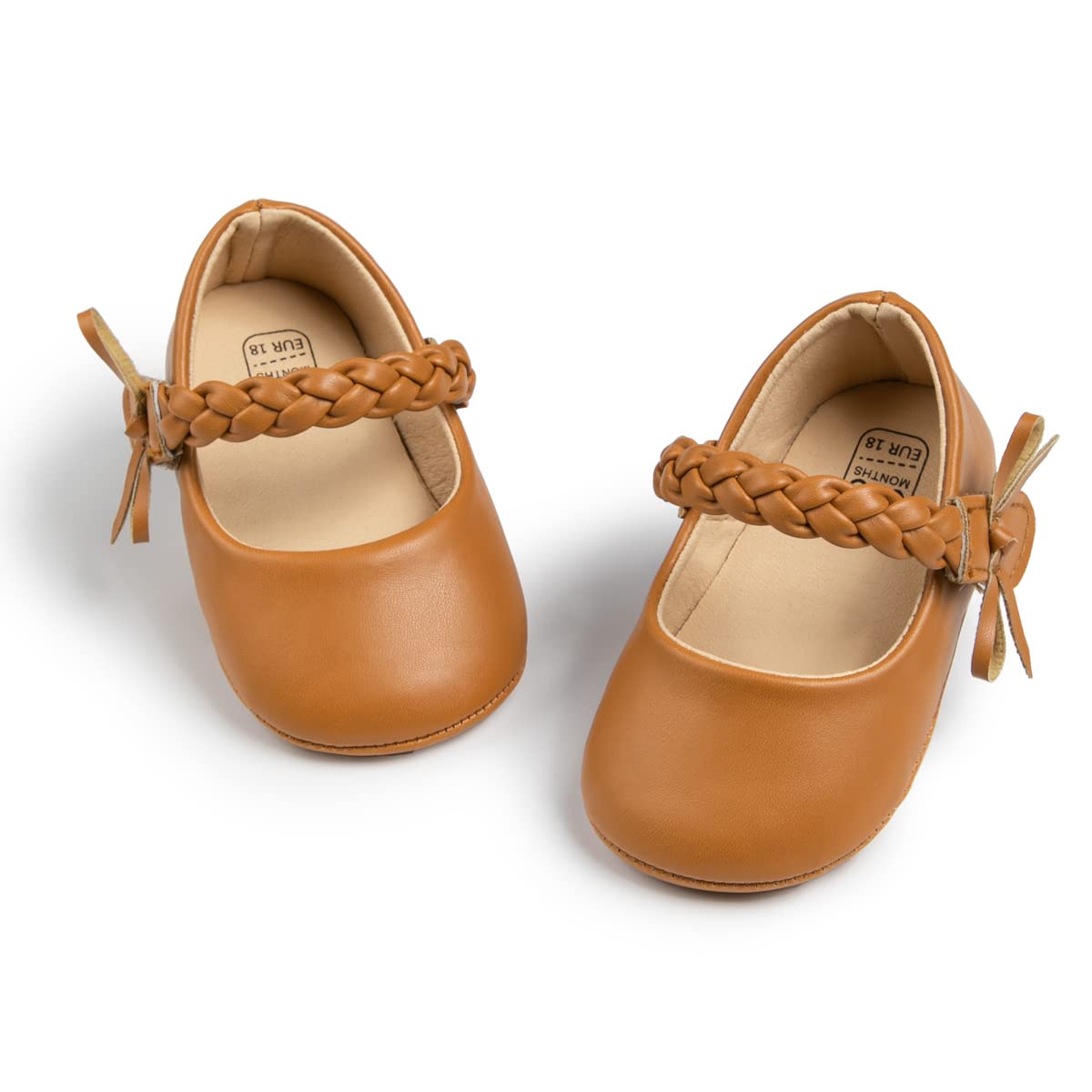 Meckior Zapatos planos de princesa hechos a mano para bebés, niñas y niños, para primeros pasos, de piel sintética suave, antideslizantes, para cuna, vestido de boda