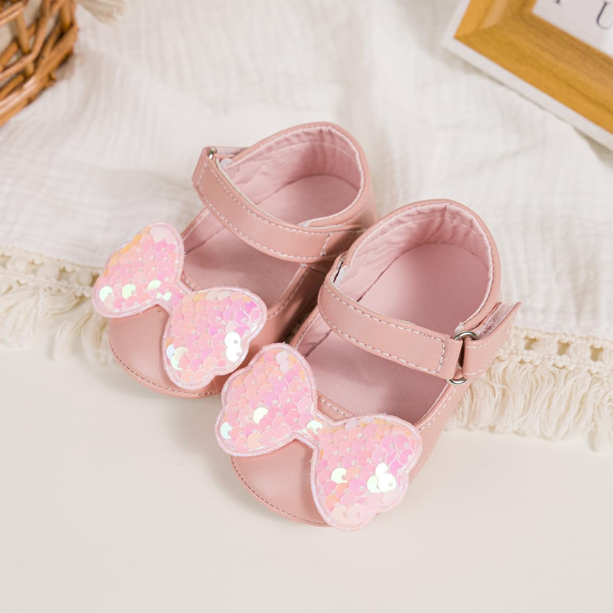 Meckior Zapatos planos de princesa hechos a mano para bebés, niñas y niños, para primeros pasos, de piel sintética suave, antideslizantes, para cuna, vestido de boda