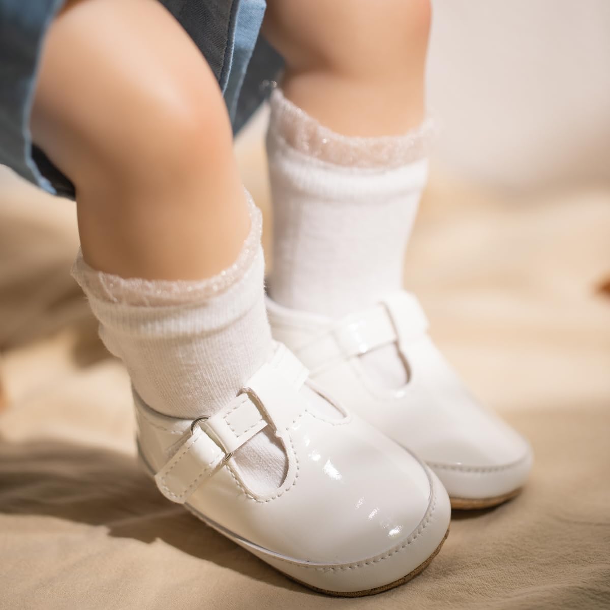 Meckior Zapatos planos de princesa hechos a mano para bebés, niñas y niños, para primeros pasos, de piel sintética suave, antideslizantes, para cuna, vestido de boda