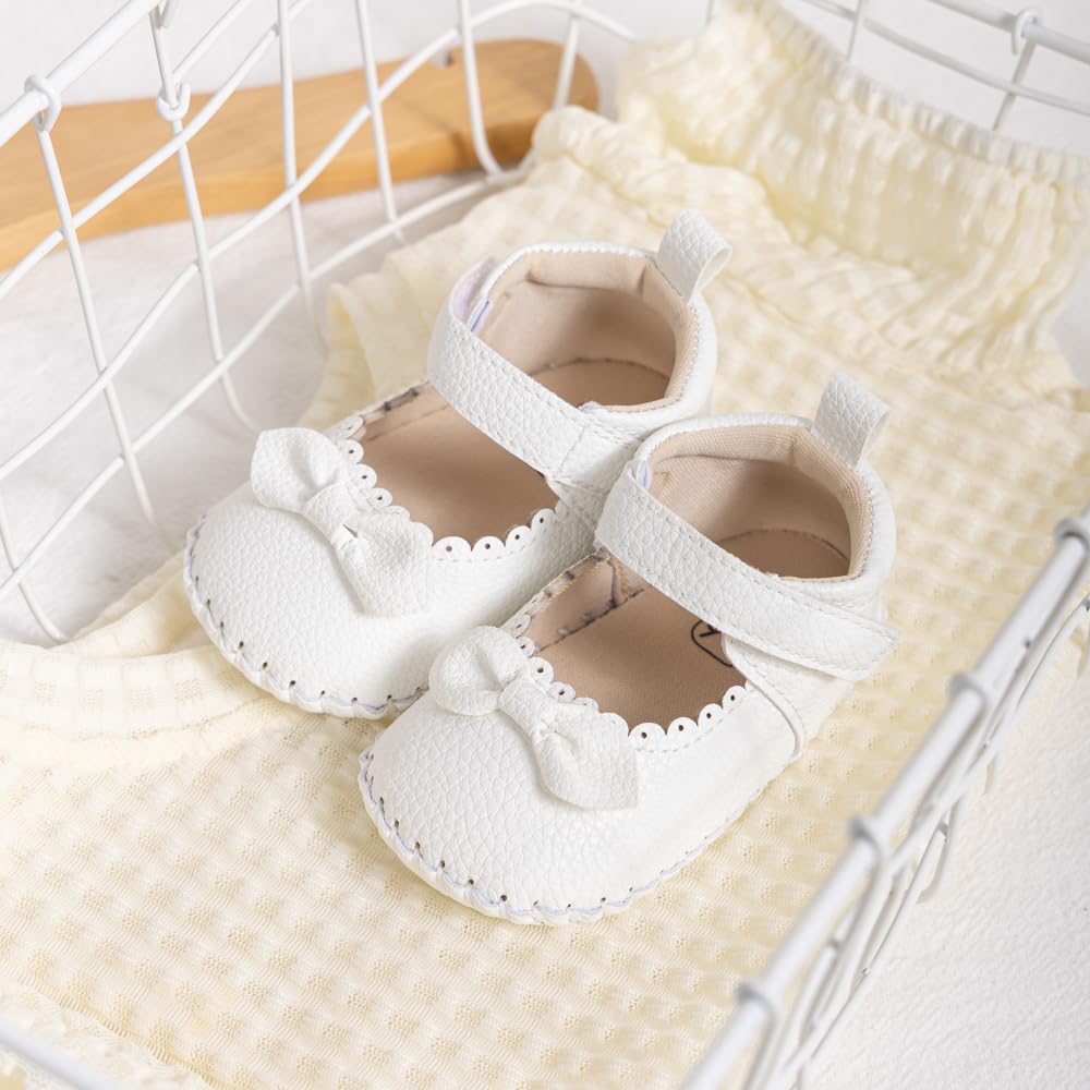 Meckior Zapatos planos de princesa hechos a mano para bebés, niñas y niños, para primeros pasos, de piel sintética suave, antideslizantes, para cuna, vestido de boda