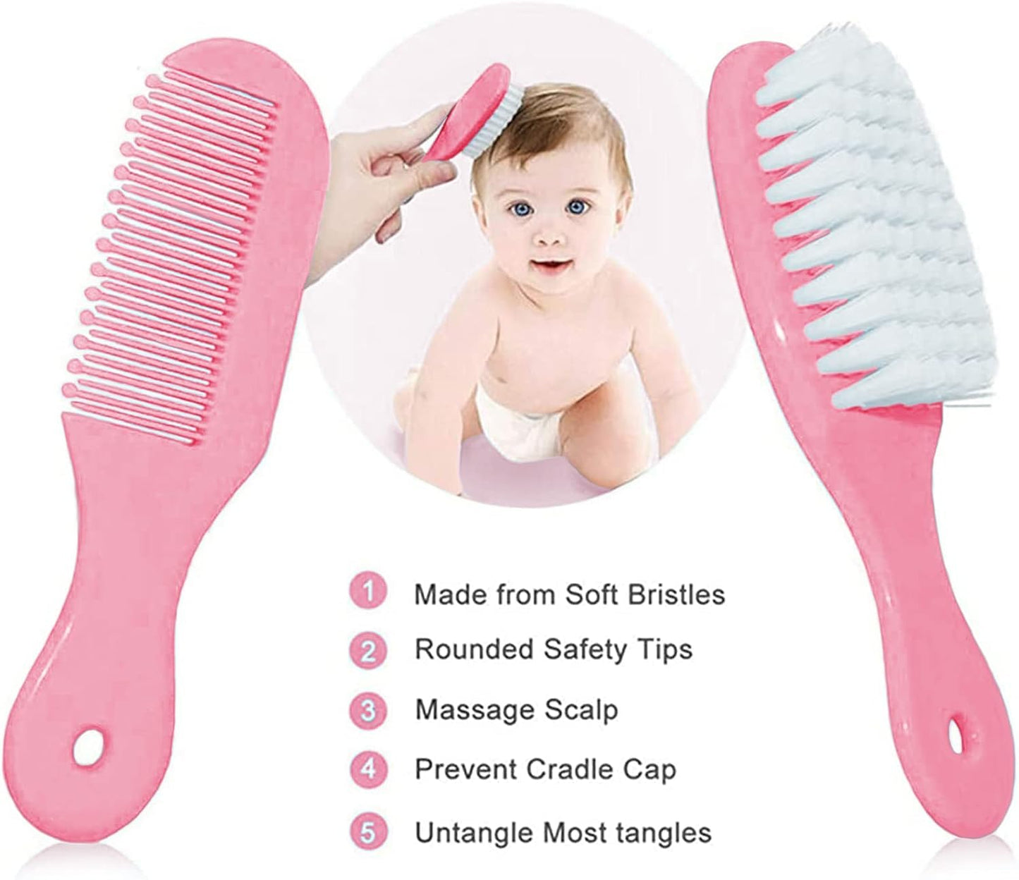 Baby Grooming Kit, Infant Safety Care Set with Hair Brush Comb Nail Clipper Nasal Aspirator,Baby Essentials Kit for Newborn Girls Boys (Pink Baby Grooming kit)