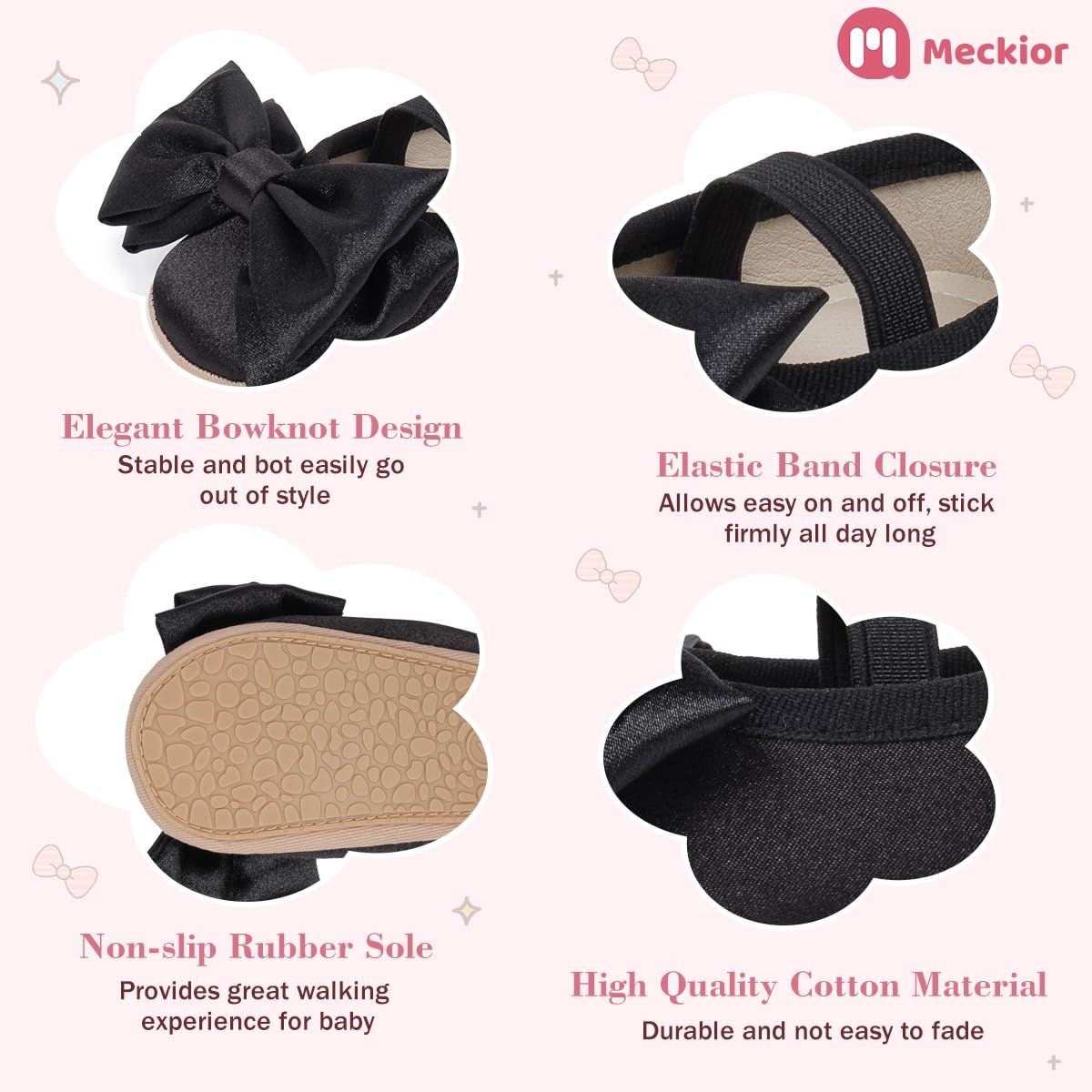 Meckior Zapatos planos de princesa hechos a mano para bebés, niñas y niños, para primeros pasos, de piel sintética suave, antideslizantes, para cuna, vestido de boda