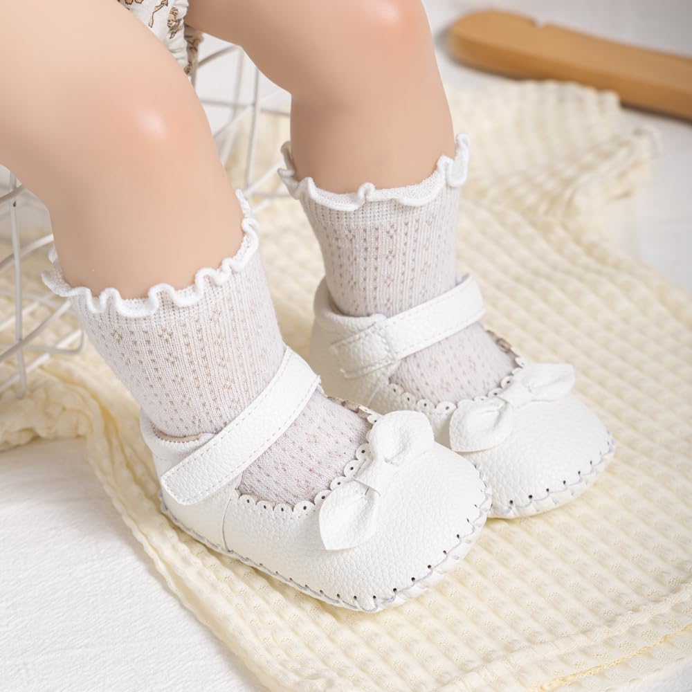 Meckior Zapatos planos de princesa hechos a mano para bebés, niñas y niños, para primeros pasos, de piel sintética suave, antideslizantes, para cuna, vestido de boda