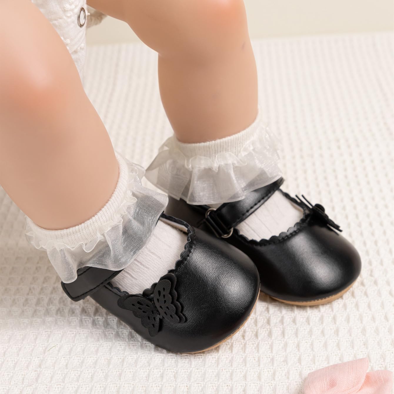 Meckior Zapatos planos de princesa hechos a mano para bebés, niñas y niños, para primeros pasos, de piel sintética suave, antideslizantes, para cuna, vestido de boda