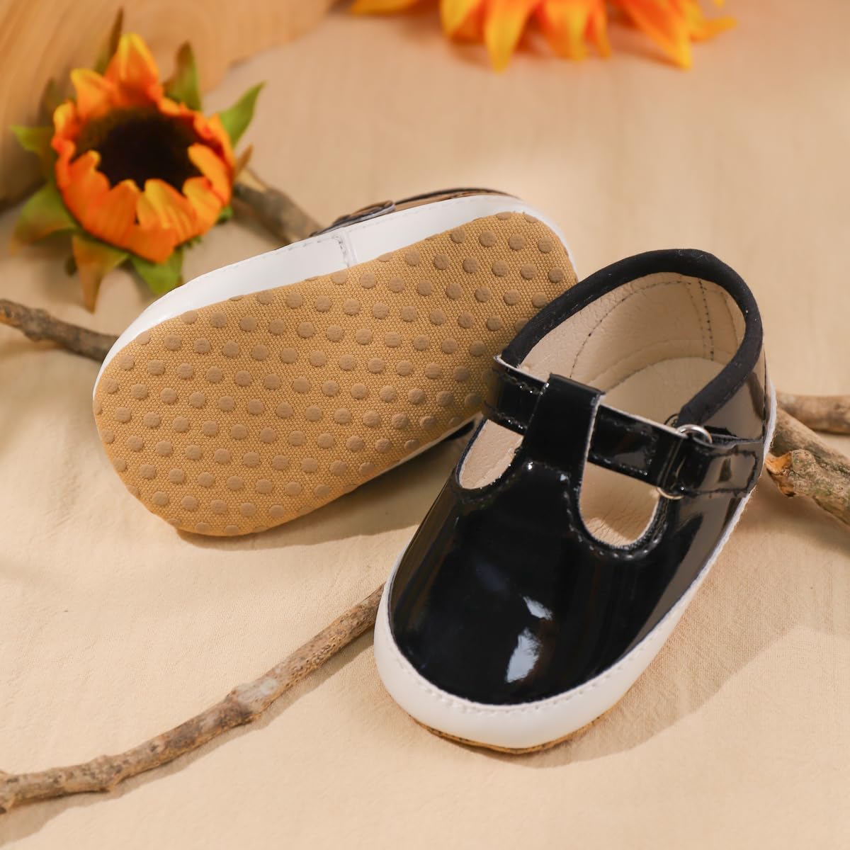 Meckior Zapatos planos de princesa hechos a mano para bebés, niñas y niños, para primeros pasos, de piel sintética suave, antideslizantes, para cuna, vestido de boda