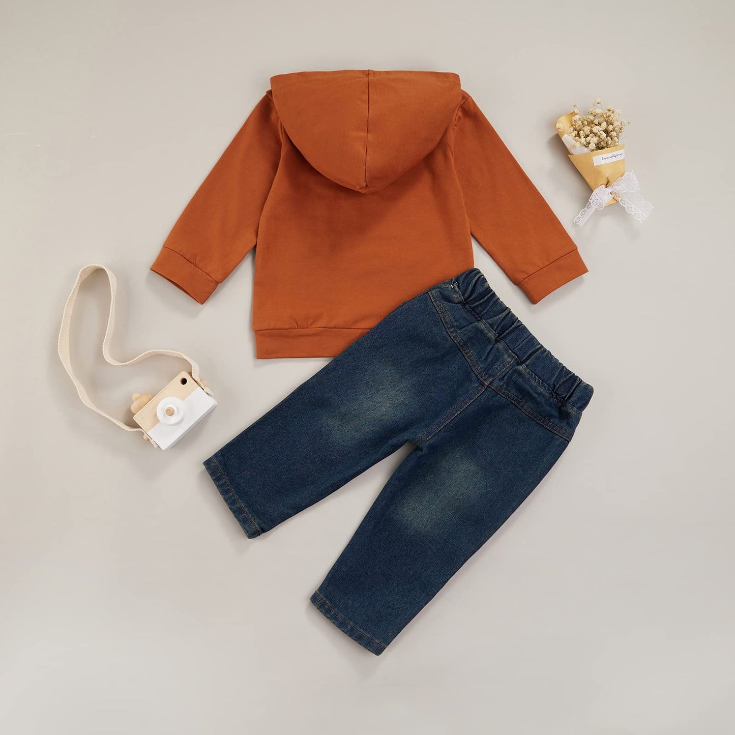 fhutpw Conjunto de ropa con capucha y pantalones de mezclilla para bebé, para otoño, invierno, 6, 9, 12, 18, 24 meses