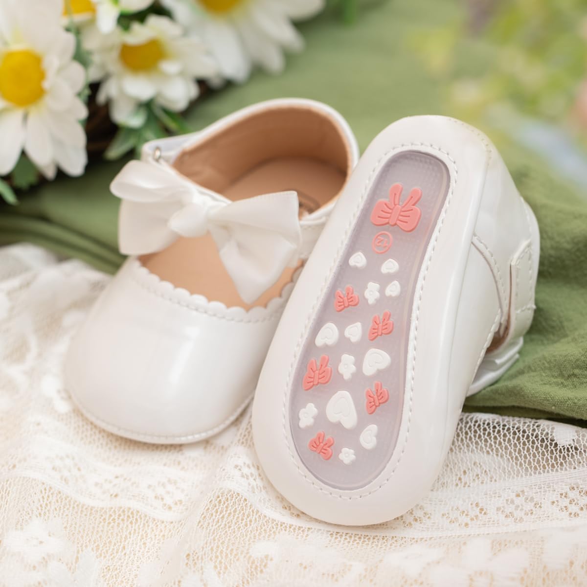 Meckior Zapatos planos de princesa hechos a mano para bebés, niñas y niños, para primeros pasos, de piel sintética suave, antideslizantes, para cuna, vestido de boda