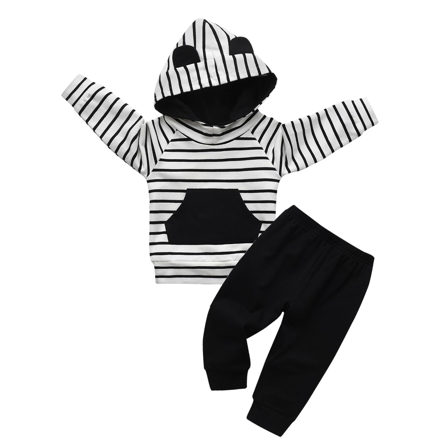 Conjunto de sudadera con capucha de manga larga a rayas para bebés y niños pequeños