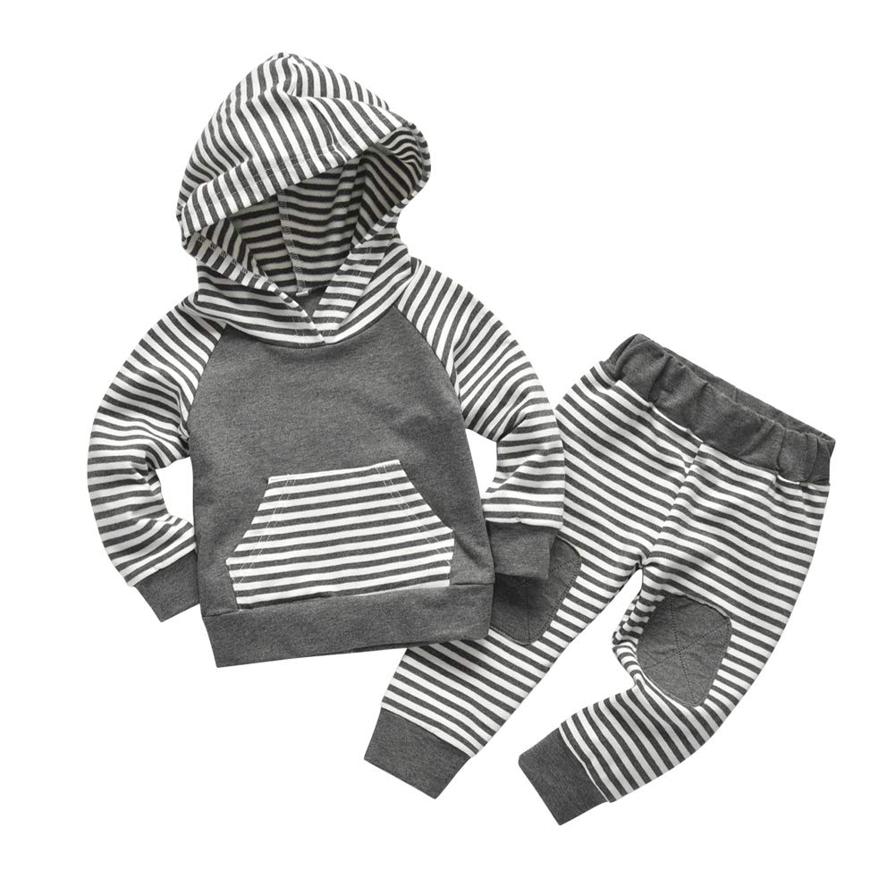 Conjunto de sudadera con capucha de manga larga a rayas para bebés y niños pequeños