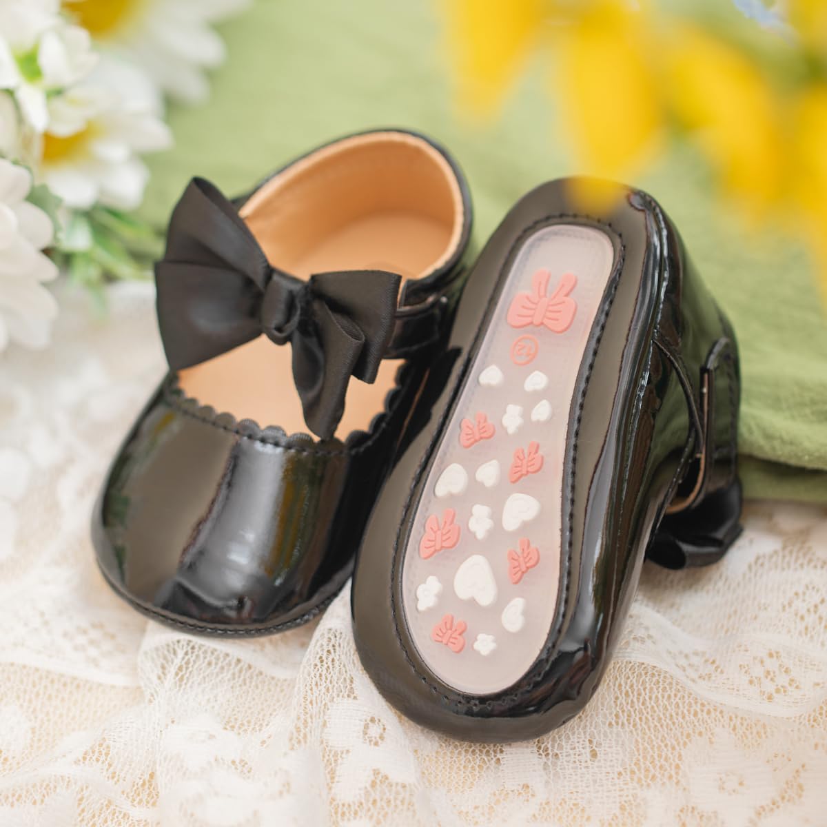 Meckior Zapatos planos de princesa hechos a mano para bebés, niñas y niños, para primeros pasos, de piel sintética suave, antideslizantes, para cuna, vestido de boda