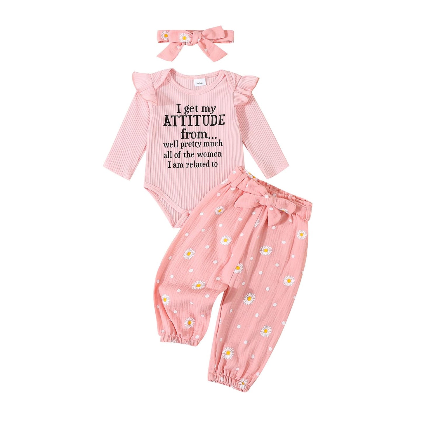 Kaipiclos Newborn Infant Girl Clothes Rib Knit Romper Daisy Print Pants Headband Baby Clothes for Girls 0 3 6 12 18 24 Months