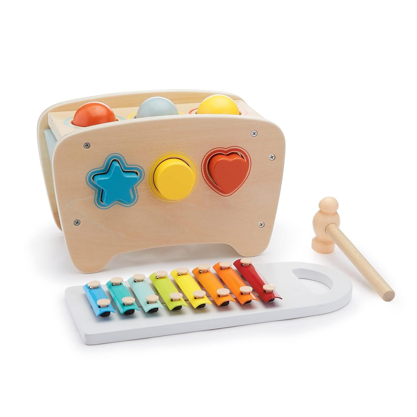 Amazon Basics Banco musical con xilófono y clasificador de formas, regalo para niños pequeños, a partir de 18 años, niño niña bebé, 11.6 x 5.2 x 6.3 pulgadas, multicolor