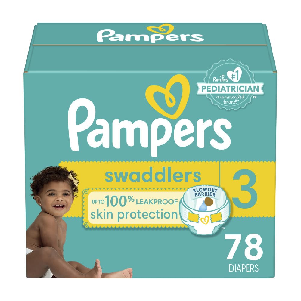 Pampers Swaddlers Diapers - Size 1, One Month Supply (198 Count), Ultra Soft Disposable Baby Diapers