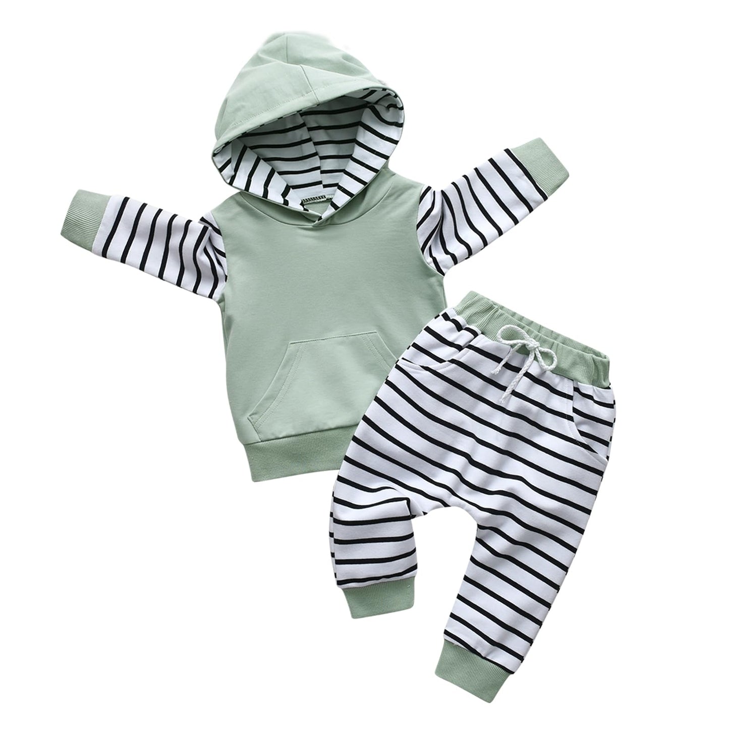 Conjunto de sudadera con capucha de manga larga a rayas para bebés y niños pequeños