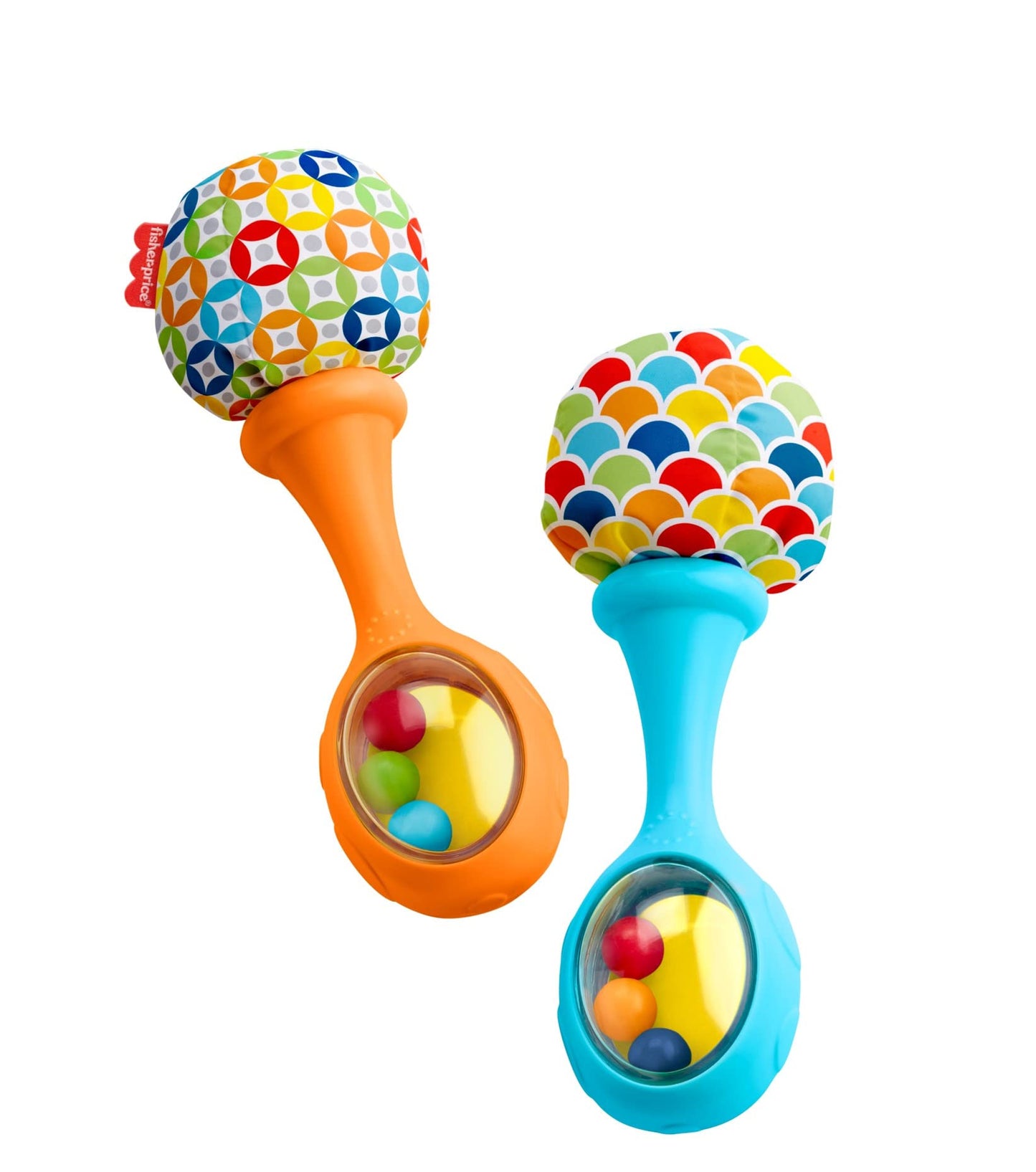 Fisher-Price Baby Newborn Toys Rattle 'n Rock Maracas, juego de 2 instrumentos musicales suaves para bebés de más de 3 meses, color azul y naranja