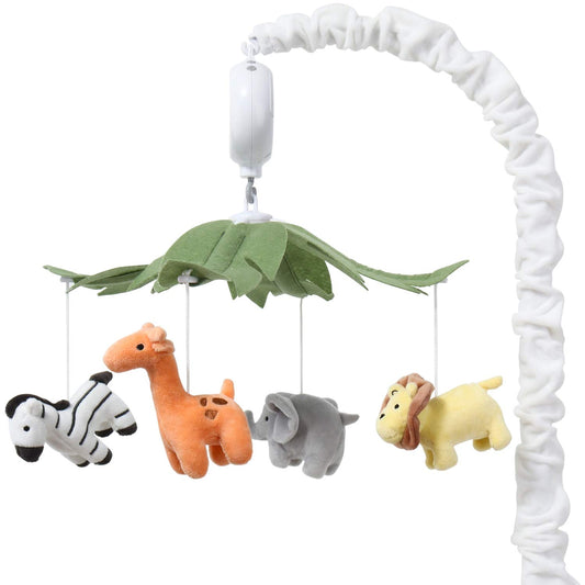 The Peanutshell Móvil de cuna para niños o niñas – Cuna móvil musical blanca con 12 canciones de cuna, animales de la selva, cuna móvil para bebé, decoración de animales de safari