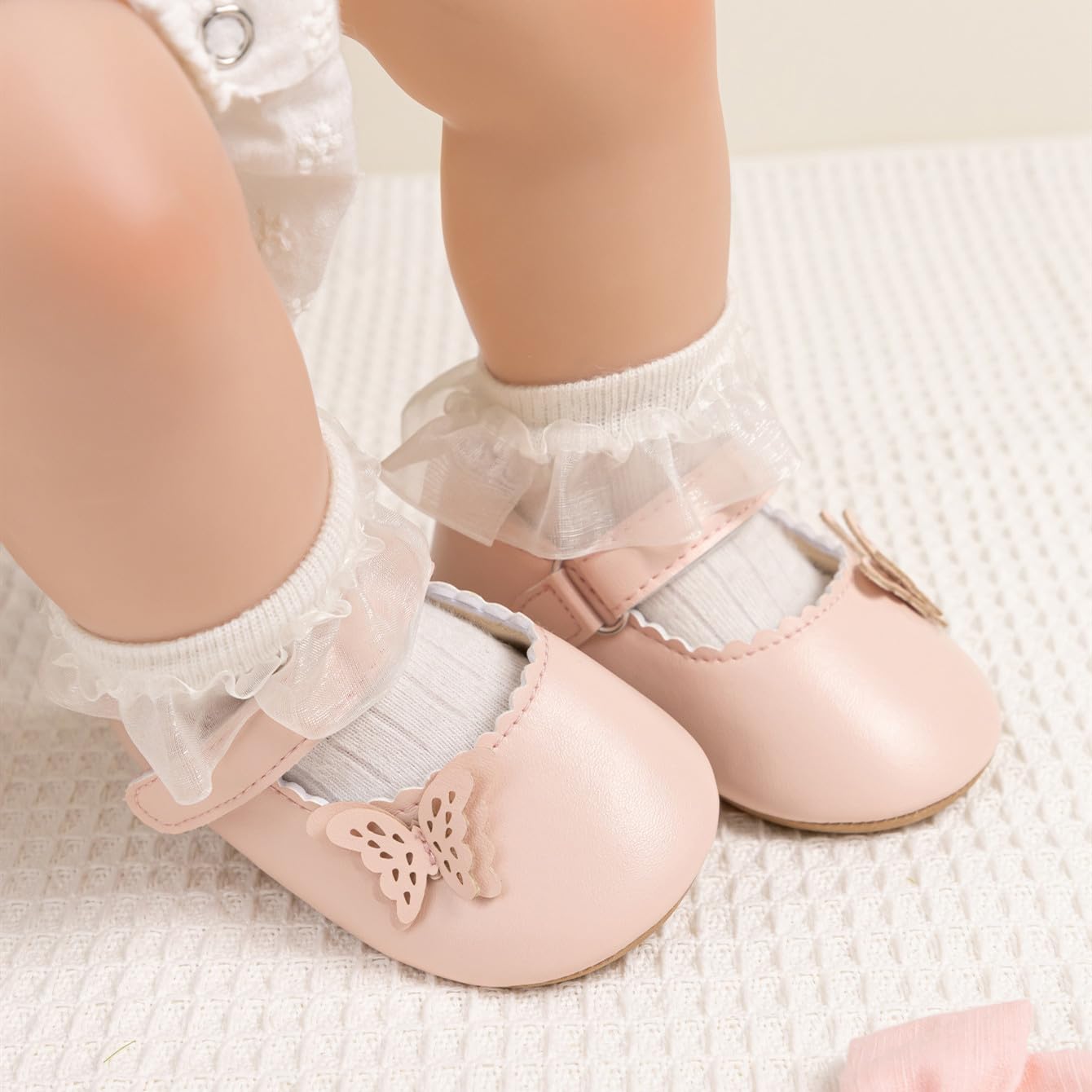 Meckior Zapatos planos de princesa hechos a mano para bebés, niñas y niños, para primeros pasos, de piel sintética suave, antideslizantes, para cuna, vestido de boda