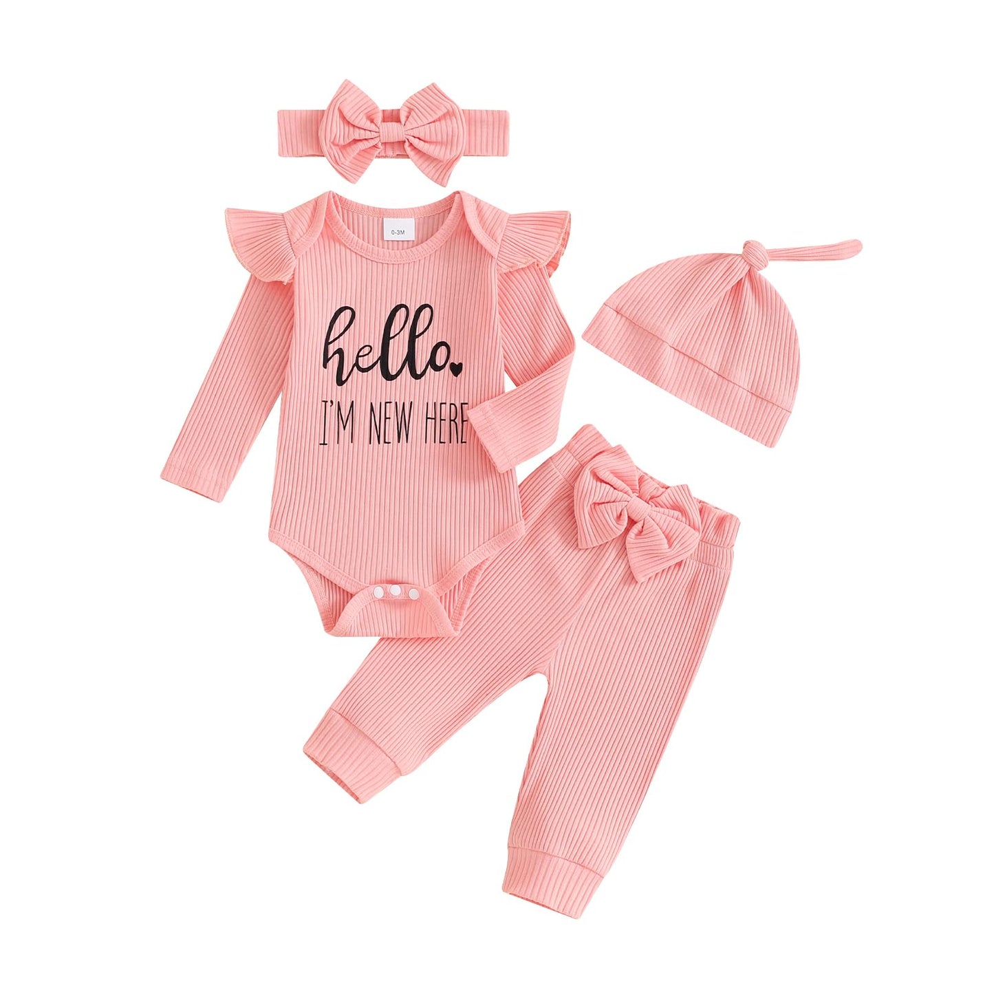 Hello World - Conjunto de mameluco acanalado con volantes y pantalones florales para recién nacido, ropa de verano