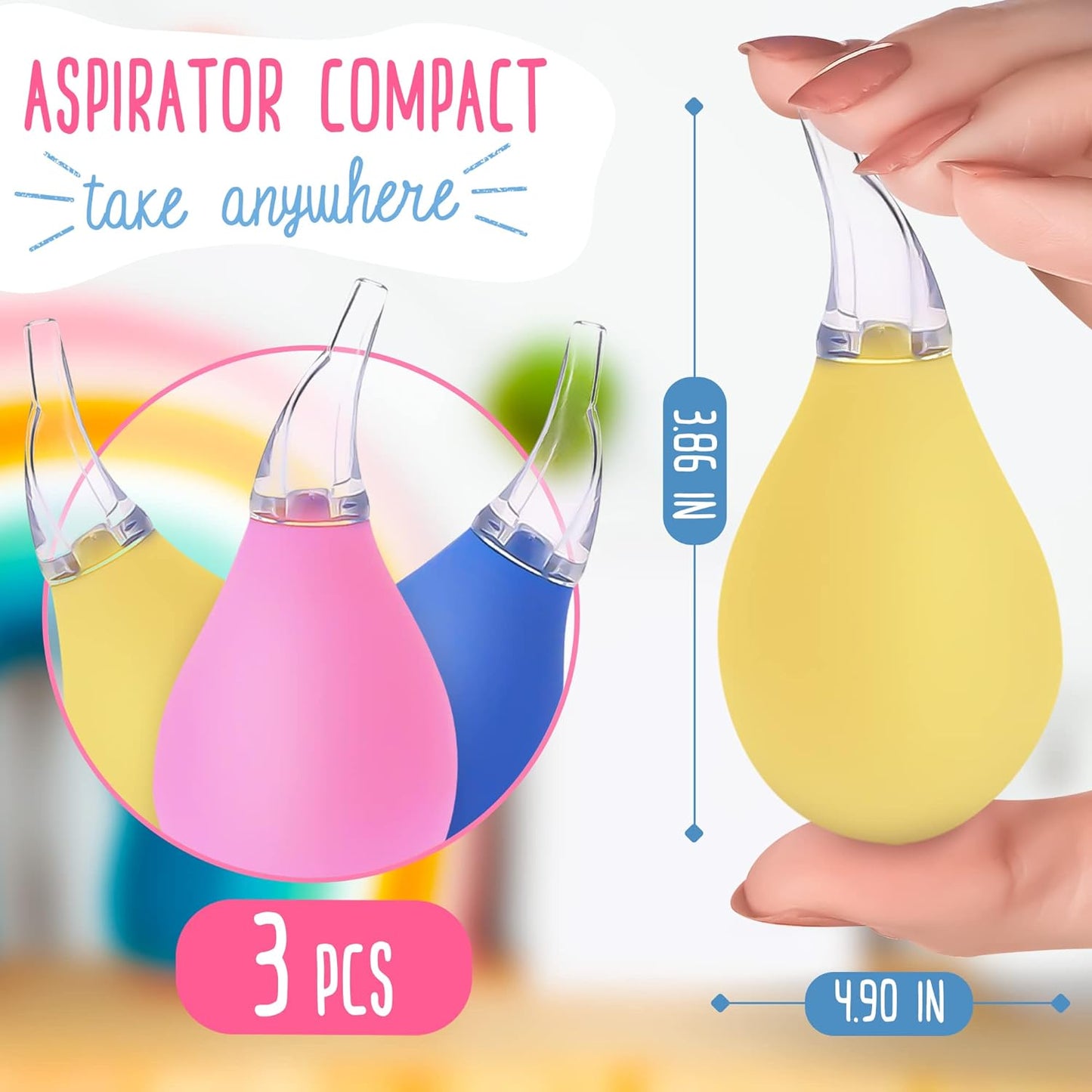 Aspirador nasal para bebé – 3 piezas Baby Booger Sucker Recién Nacido Bebé Nariz Lechón Limpiador de Oídos Dispensador de Alimentos para Bebés – Aspirador de nariz para bebés – Alivio de la congestión