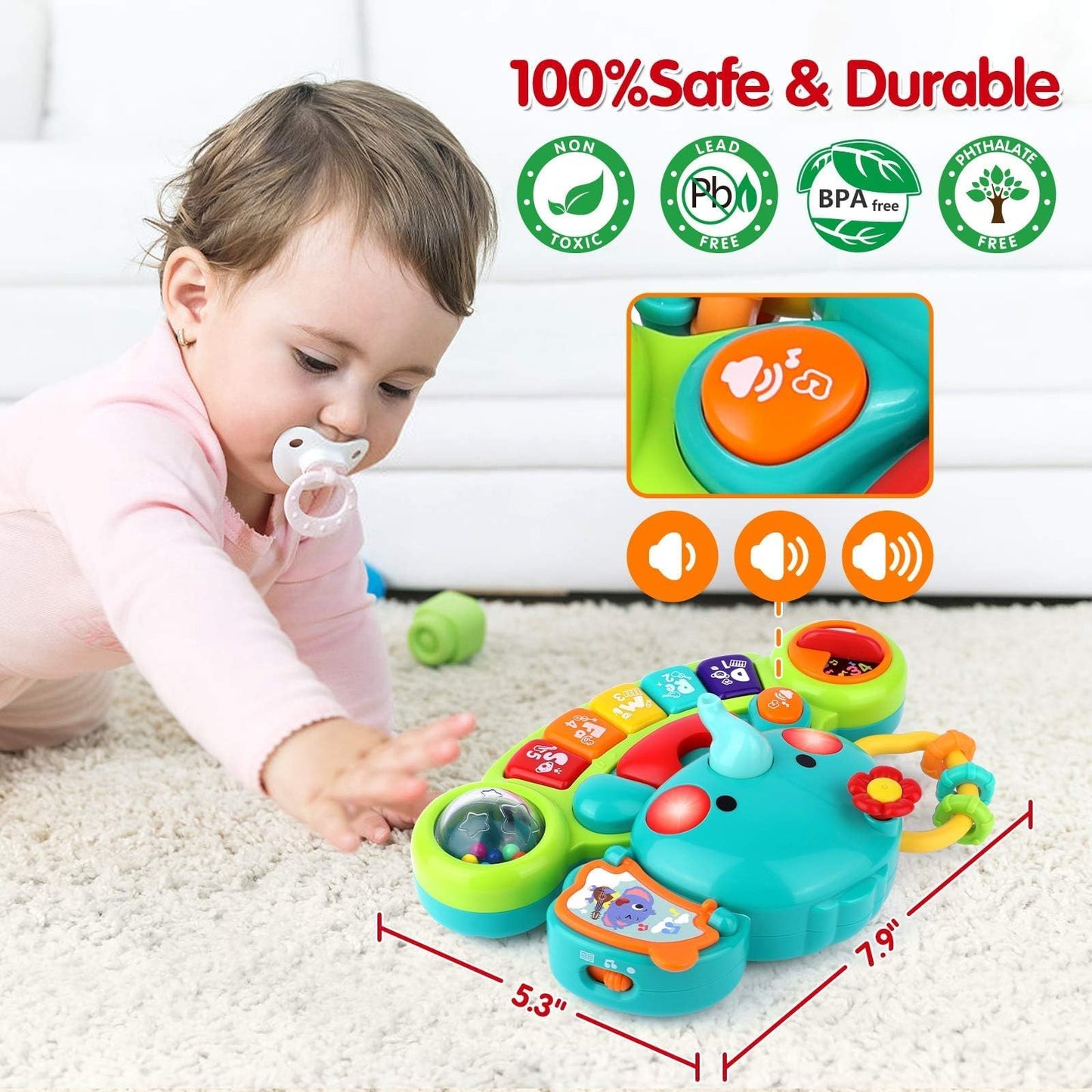 Piano de juguete para bebés de 6 a 12 meses, música iluminada, juguetes para bebés de 0, 6, 9, 12, 18 meses, aprendizaje temprano, teclado de piano educativo, juguetes para bebés, juguete de piano