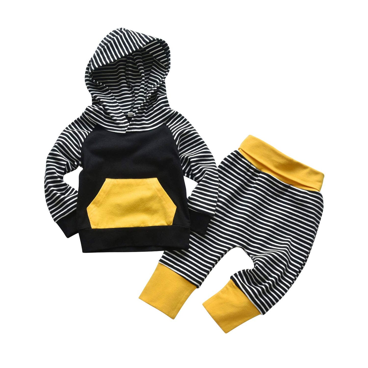 Conjunto de sudadera con capucha de manga larga a rayas para bebés y niños pequeños