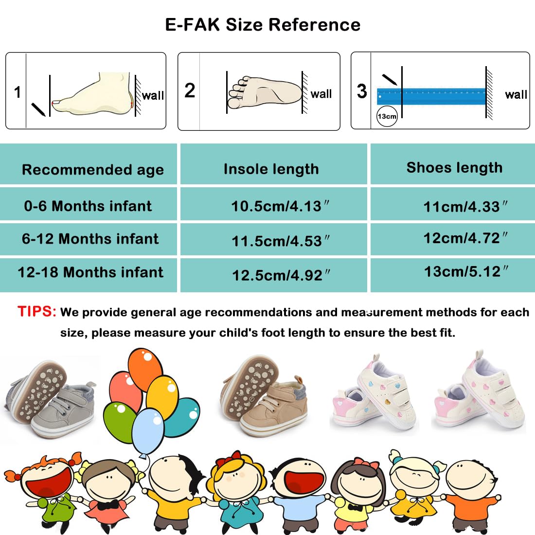 E-FAK tenis para bebés, niñas y niños pequeños, con suela de goma antideslizante, para empezar a caminar