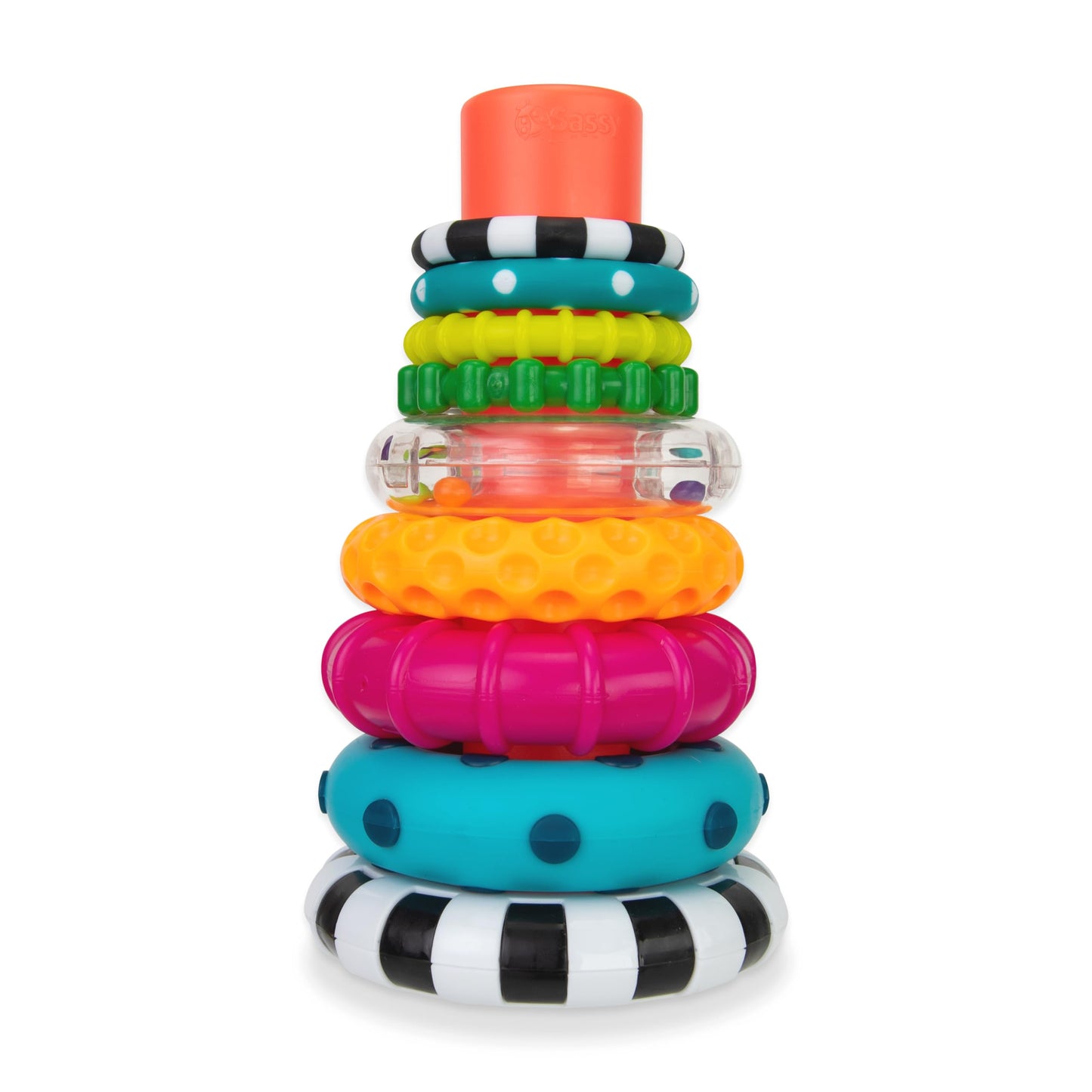 Sassy Stacks of Circles - Juego de 9 piezas para aprender con anillo apilable, para edades de 6 meses en adelante, multicolor