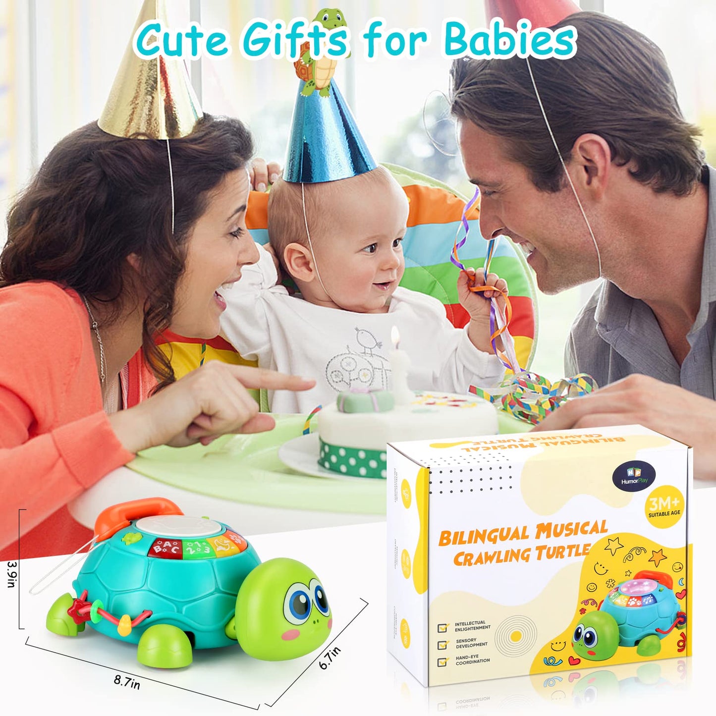 Juguetes musicales de tortuga para bebés de 6 a 12 meses, juguetes musicales iluminados para el desarrollo del tiempo boca abajo, juguete para gatear para niños de 7, 8, 9, 10 meses, Navidad de Pascua