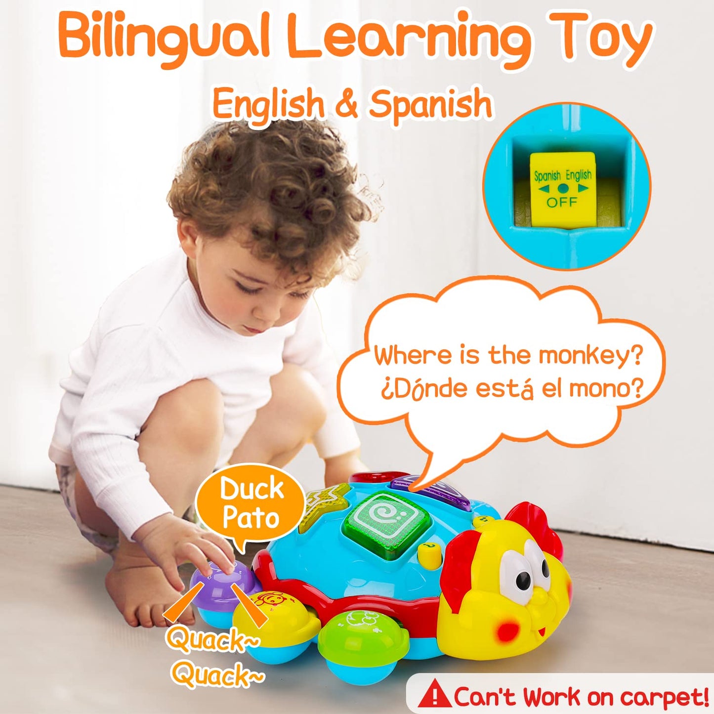 Baby Crawling Toy 6 to 12 Months Spanish English Bilingual Learning Toy for Infants 0-3-6 7 8 9 10 12-18 Month Educational Musical Light Up Toy 1 Year Old Boy Girl Easter Treat Gift Toddler Tummy Time