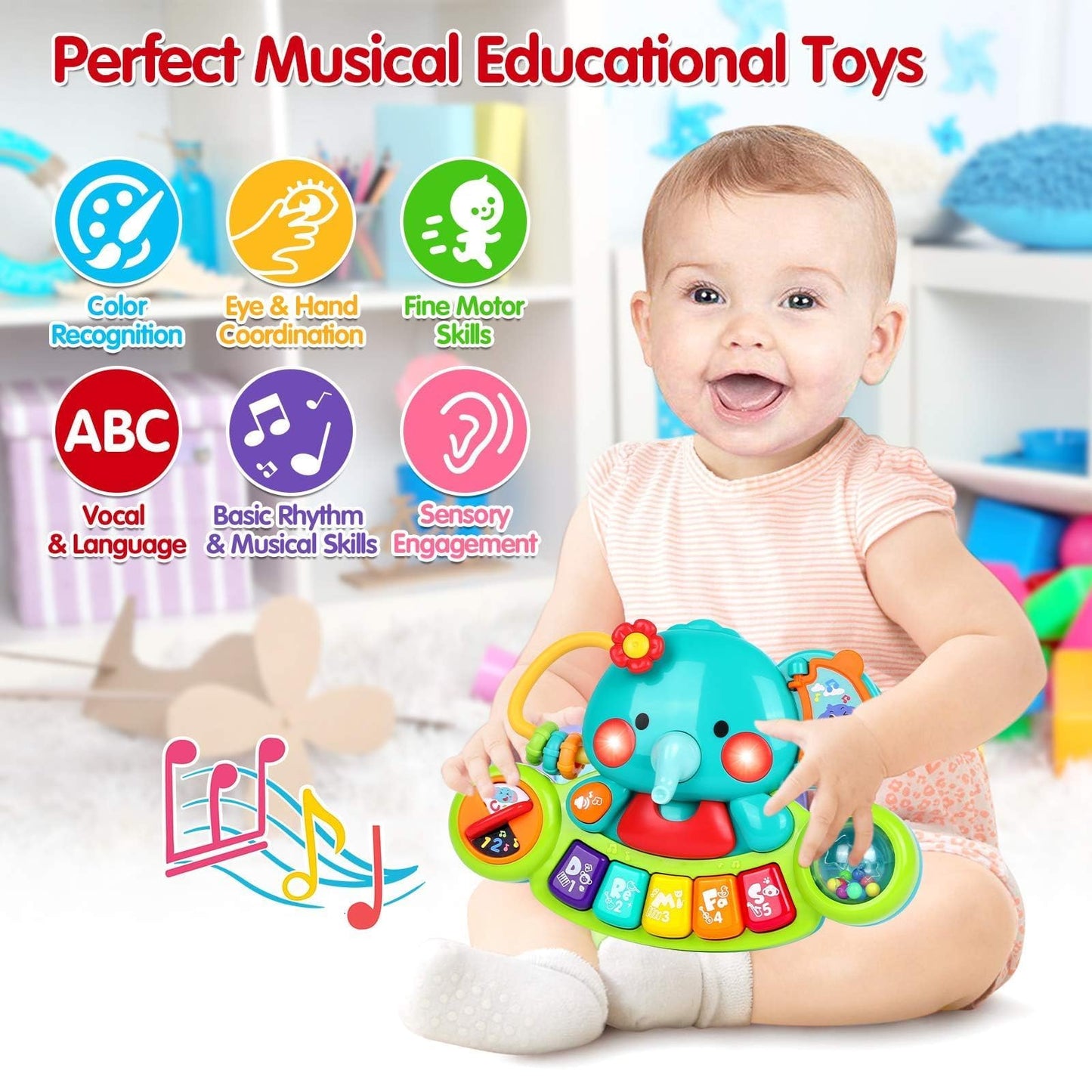 Piano de juguete para bebés de 6 a 12 meses, música iluminada, juguetes para bebés de 0, 6, 9, 12, 18 meses, aprendizaje temprano, teclado de piano educativo, juguetes para bebés, juguete de piano