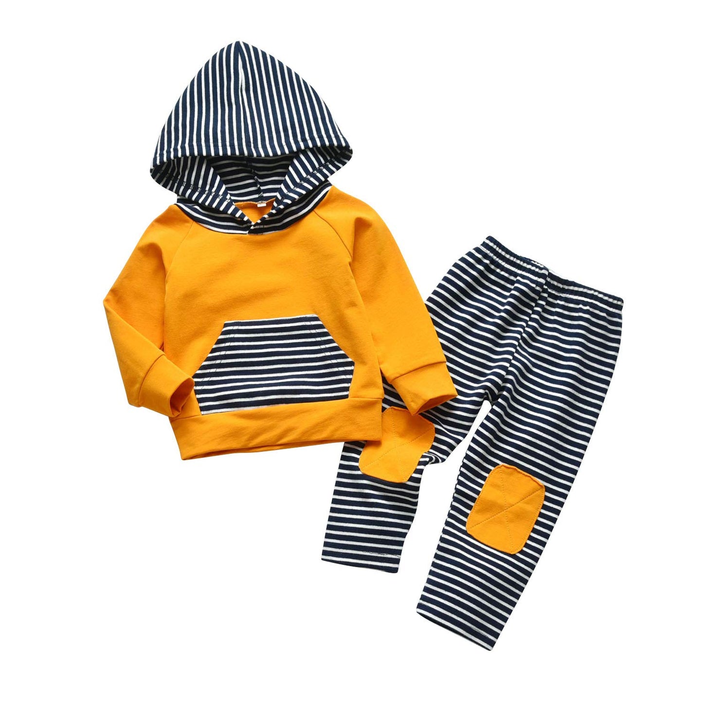 Conjunto de sudadera con capucha de manga larga a rayas para bebés y niños pequeños